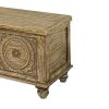 DunaWest Wooden Trunk with Lift Top Storage and Medallion Wood Carving, Distressed Brown