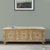 DunaWest Wooden Trunk with Lift Top Storage and Medallion Wood Carving, Distressed Brown