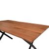 DunaWest Byron 63 Inch Handcrafted Live Edge Acacia Wood Dining Table, X Shaped Metal Legs, Brown and Black