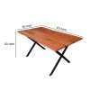 DunaWest Byron 63 Inch Handcrafted Live Edge Acacia Wood Dining Table, X Shaped Metal Legs, Brown and Black