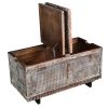 DunaWest 35 Inch Handcrafted Acacia Wood Trunk Coffee Table With Storage, Metal Sled Base, Distressed Brown, Black