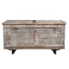 DunaWest 35 Inch Handcrafted Acacia Wood Trunk Coffee Table With Storage, Metal Sled Base, Distressed Brown, Black