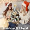 2ft Tabletop Christmas Tree with Light Artificial Small Mini Woodland Christmas Decoration with Flocked Snow, Exquisite Decor & Xmas Ornaments for Tab