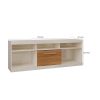 DunaWest 71 Inch TV Media Entertainment Center, 5 Cubbies, 1 Sliding Door, White and Oak
