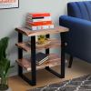 DunaWest 20 Inches Industrial End Side Table with Artisinal Live Edge Wood, Metal Legs, Brown, Black