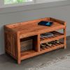 DunaWest Entryway Bench with Wooden Seat and 2 Slatted Shelves, Brown
