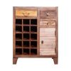 DunaWest 35 Inch 3 Drawer Wooden 15 Bottle Wine Accent Cabinet with 1 Door Storage, Brown