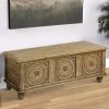 DunaWest Wooden Trunk with Lift Top Storage and Medallion Wood Carving, Distressed Brown