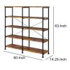 DunaWest 63 Inch Industrial 4 Tier Shelf Bookshelf, Particleboard, Metal Frame, Brown, Black