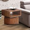 DunaWest 18 Inch Wooden Side Table with Rotatable Cubby and 1 Drawer, Walnut Brown