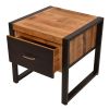 DunaWest 24 Inch Single Drawer Wooden Side Table with Metal Frame, Brown and Black