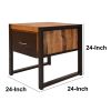 DunaWest 24 Inch Single Drawer Wooden Side Table with Metal Frame, Brown and Black