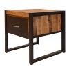 DunaWest 24 Inch Single Drawer Wooden Side Table with Metal Frame, Brown and Black