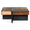 DunaWest Mango Wood Square Coffee Table with Metal Base, Brown and Black