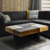 DunaWest Mango Wood Square Coffee Table with Metal Base, Brown and Black