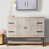 DunaWest Wooden Entryway Cabinet with 2 Doors and Metal Frame, Antique White and Black