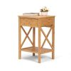 Wood End Table Set Of 2 Farmhouse Bamboo Nightstand With Drawer And X-Side Shelf