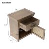 Rustic Nightstand with Drawer and Rattan Design Cabinet,Natural