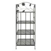 Four Tier Metal Foldable Bakers Rack with Flower Motifs, Black
