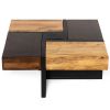 DunaWest Mango Wood Square Coffee Table with Metal Base, Brown and Black