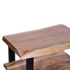 DunaWest 20 Inches Industrial End Side Table with Artisinal Live Edge Wood, Metal Legs, Brown, Black