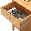 Wood End Table Set Of 2 Farmhouse Bamboo Nightstand With Drawer And X-Side Shelf
