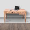 DunaWest 6 Drawer Grained Rustic Mango Wood Home Office Desk with Straight Legs, Weathered Brown