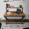DunaWest 42 Inch Rectangular Mango Wood Home Office Desk, Top Shelf, X Shaped Folding Frame, Brown