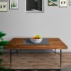 DunaWest 69 Inch Handcrafted Industrial Design Dining Table, Acacia Wood Top, Metal Legs, Black and Brown