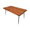 DunaWest 69 Inch Handcrafted Industrial Design Dining Table, Acacia Wood Top, Metal Legs, Black and Brown
