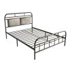 Modern Metal Bed Frame, Mattress Foundation with Upholstered Headboard and Footboard, with Strong Metal Slats Support and 11 Inches Underbed Space, No
