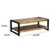 DunaWest 47 Inch Rectangular Industrial Coffee Table with Sled Design Metal Legs, Washed White
