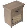 Rustic Nightstand with Drawer and Rattan Design Cabinet,Natural