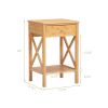 Wood End Table Set Of 2 Farmhouse Bamboo Nightstand With Drawer And X-Side Shelf