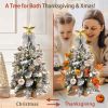 2ft Tabletop Christmas Tree with Light Artificial Small Mini Fall Decoration with Flocked Snow, Thanksgiving Decor & Xmas Ornaments for Table Top for