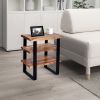 DunaWest 20 Inches Industrial End Side Table with Artisinal Live Edge Wood, Metal Legs, Brown, Black