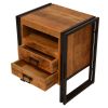 DunaWest 24 Inch 2 Drawer Mango Wood Bedside Table, Open Cubby, Double Sled Style Iron Frame, Brown, Black