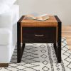 DunaWest 24 Inch Single Drawer Wooden Side Table with Metal Frame, Brown and Black