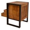 DunaWest 24 Inch 2 Drawer Mango Wood Bedside Table, Open Cubby, Double Sled Style Iron Frame, Brown, Black