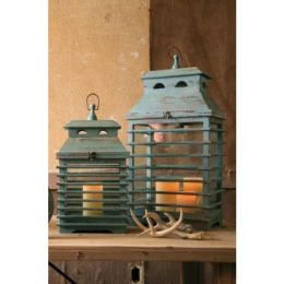 Set Of Two Vintage Blue Shutter Lanterns