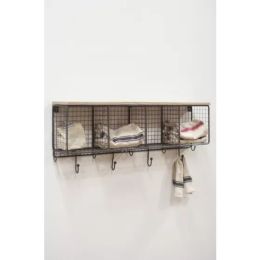 Large Wire Mesh Four Horizontal Cubbies With Wooden Top