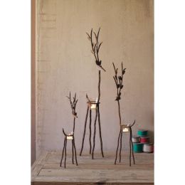 Set Of Three Rustic Iron Reindeer With Tealight Cups