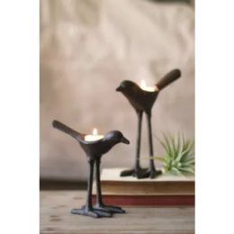 Set Of Two Cast Iron Bird Tea Light Holders