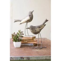 Set Of Two Metal Birds - Rustic Grey