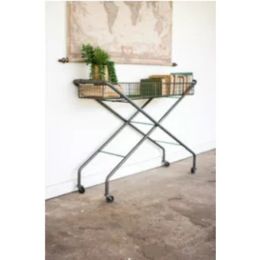 Rolling Metal Basket Console
