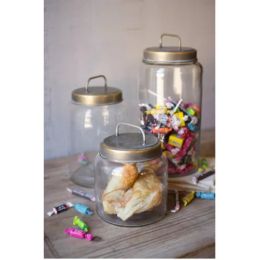 Set Of Three Glass Jars With Metal Lids
