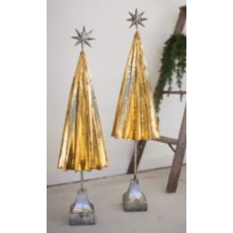 Set Of Two Folded Gold Metal Trees With Silver Star