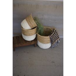 Set Of Three White Dipped Seagrass Hampers With Handles