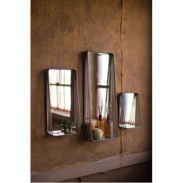 Set Of Three Tall Metal Framed Mirrors With Shelves