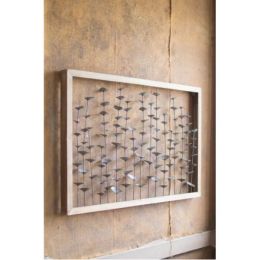 Wood Framed Metal Leaves Wall Hanging